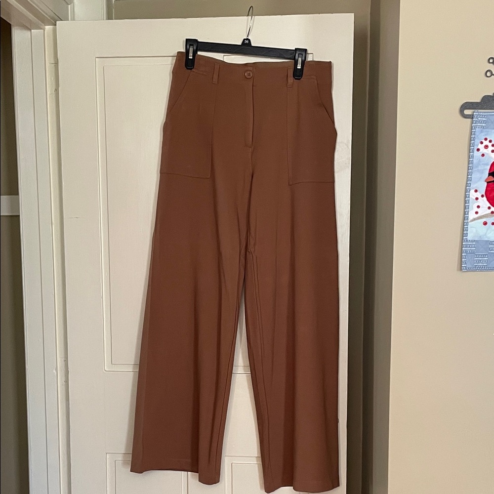 Max Studio Wide-Leg High-Rise Pants in Rust Brown